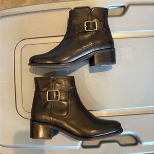 Black Leather Ankle Boots with Buckle